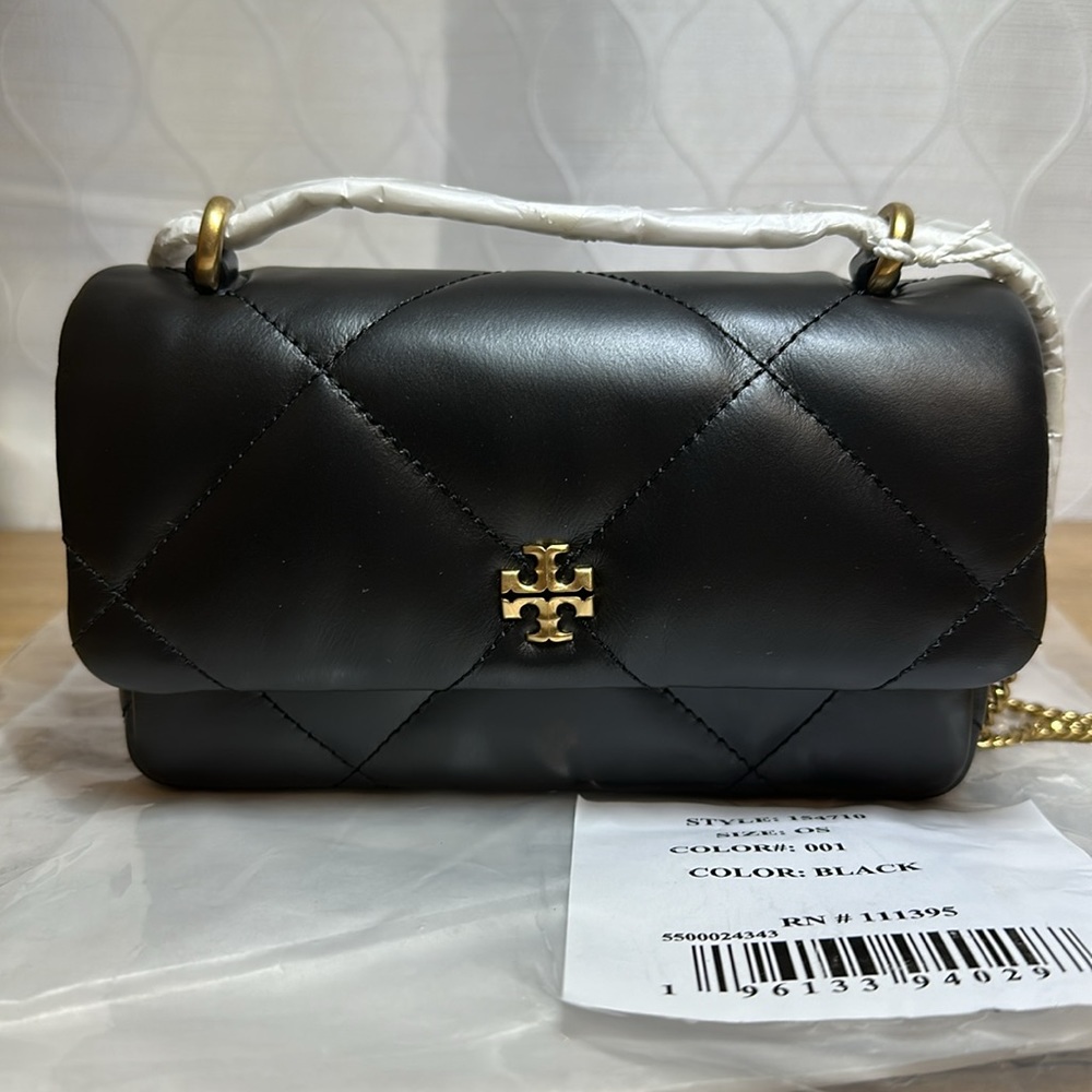 Tory Burch Black Diamond Quilt Kira Small Shoulder Bag H: 3.9" , L: 6.9",D: 1.8" - Picture 2 of 7